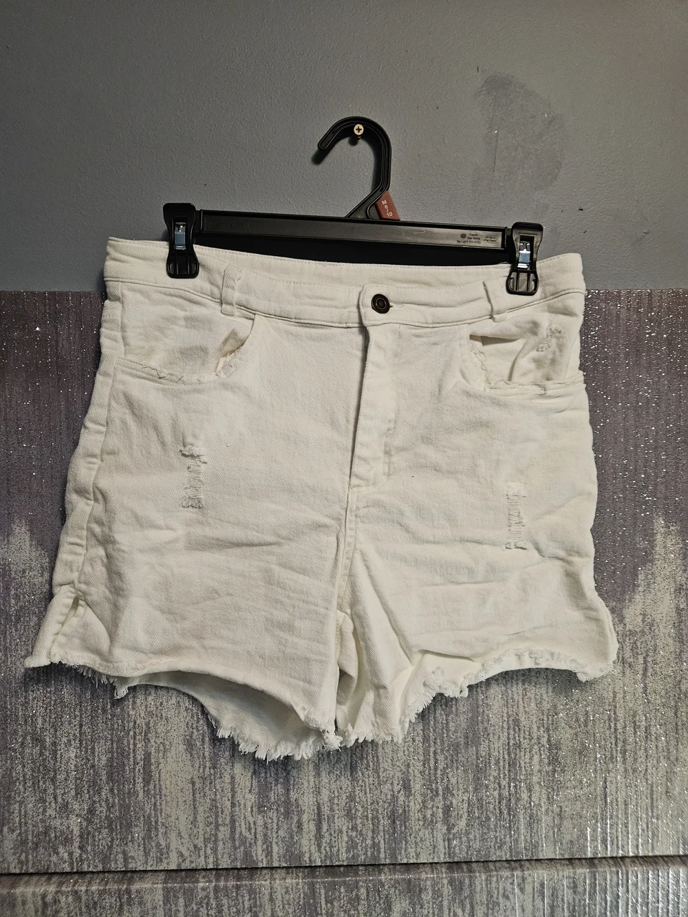 LA MIEL White Distressed Denim Shorts